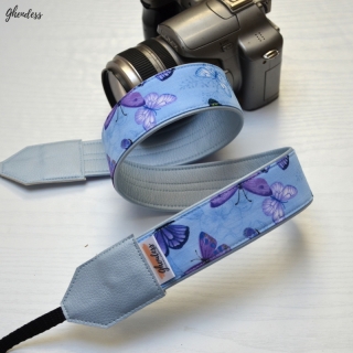 Popruh na fotoaparát - Blue butterflies