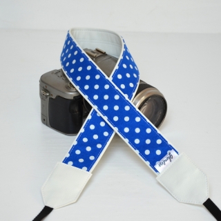 Popruh na fotoaparát - Puntík na modré